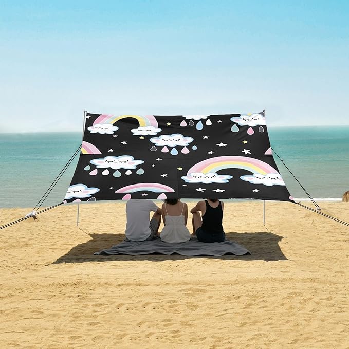 ALAZA Cloud Rainbow Pattern Beach Tent Sun Shelter Portable Canopy Sunshade for Outdoor Camping Picnics Backyard Fun 10x9 ft