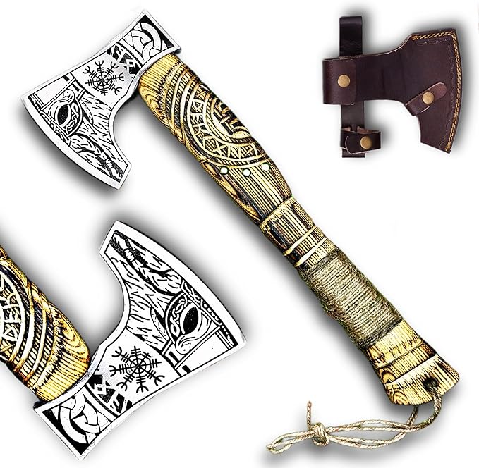 AX-7992 Custom Gift Forged Carbon Steel Viking Axe with Rose Wood Shaft Viking Bearded Camping Axe Mens Gift Poshland Axe