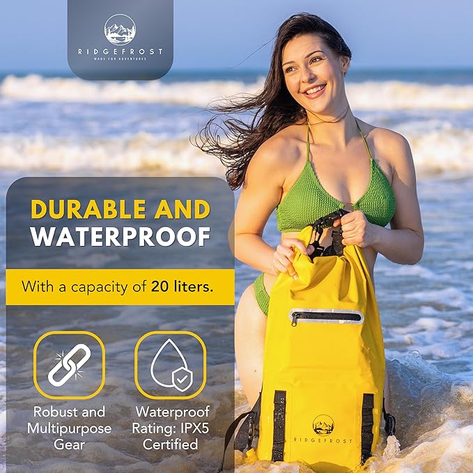 Ridgefrost 20L Dry Bag | Waterproof w/2 Compartments | Dry Bag for Beach &amp More | Lightweight Roll-Top &amp Roll-Bottom backpack