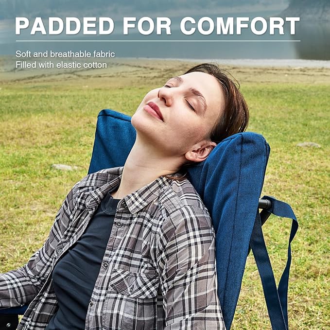 EVER ADVANCED Oversized Folding Rocking Camping Chair Padded Portable Rocker Chair for Patio Lawn and Outdoors Heavy Duty Hard Armchair for Adults Supports 400lbs Blue