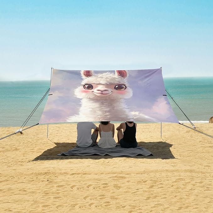 ALAZA Cute Llama Carttoon Beach Tent Sun Shelter Portable Canopy Sunshade for Outdoor Camping Picnics Backyard Fun 10x9 ft