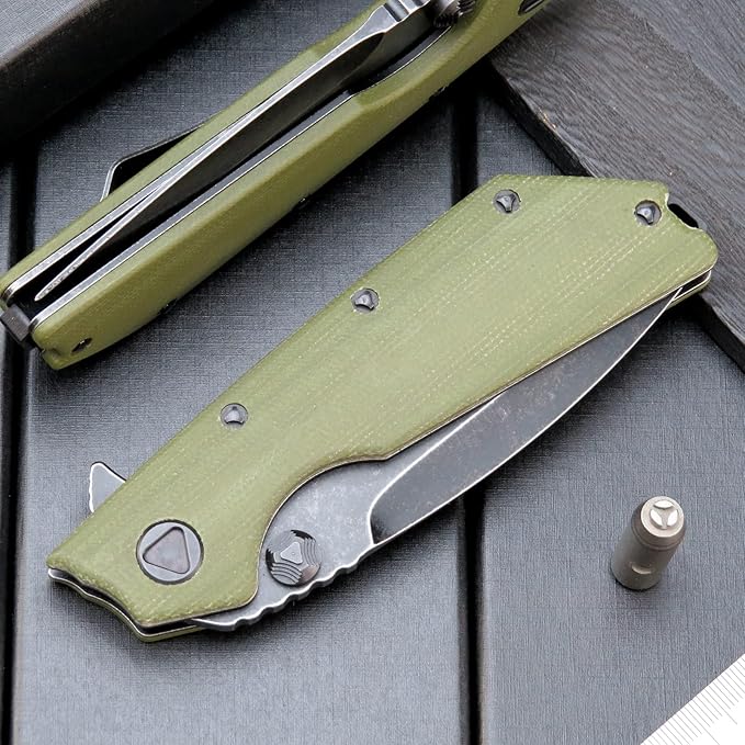 Eafengrow EF335 Folding Knives D2 Blade and Micarta Handle5 inch Closed EDC Pocket Folding Knife with Clip (Micarta Green)