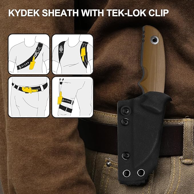 Kizer Snick Fixed Blade Knife with Sheath 2.68 AEB-L Steel Sheepfoot Camping Knife with Brown G10 Handle EDC Knives for Hiking 1085A2