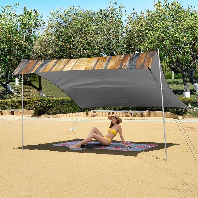 Autumn Woods Painting Beach Tent Sun Shelter Set UPF50+ UV Protection 10.5 x 9.19 FT Camping Shade Canopy with Sandbags Sand Anchors Carrying Bag and Others