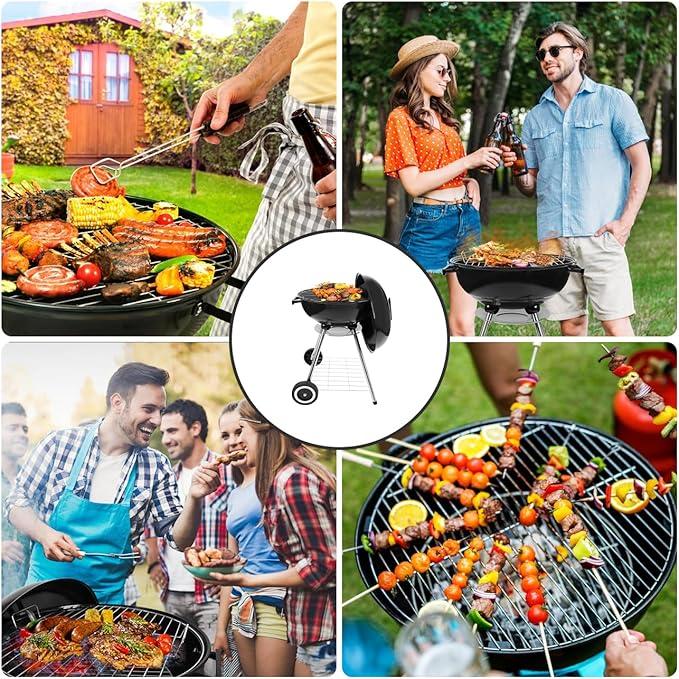 18 Inch Charcoal Grill BBQ Kettle Grill with Enamel Lid &amp Ash Catcher Portable Charcoal Grill for Outdoor Grill Camping and Small Patio Backyard Includes Wheels for Easy Mobility