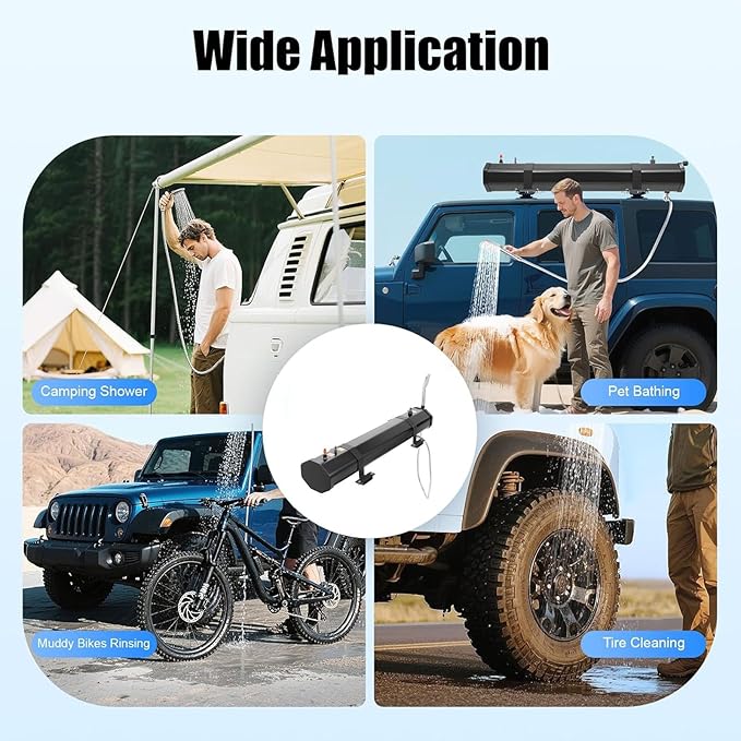 Roof Rack Water Storage Portable Shower for Camping with 5.58-Foot Hose Self-pressurizing Design for Hiking Travel Cars and Pets 30L