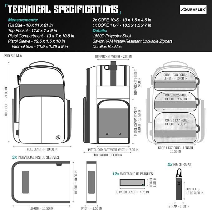 Savior Equipment Pro SEMA Tactical Backpack Competition Shooter 3 Pistol Sleeve