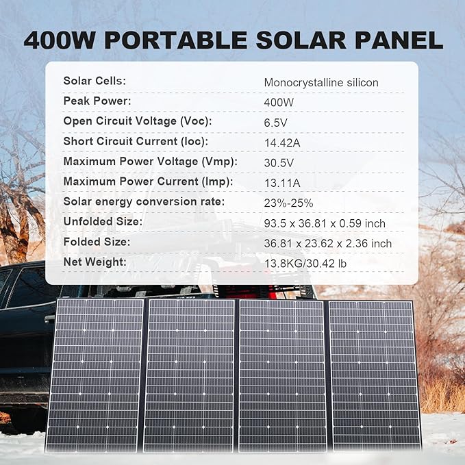 ALLPOWERS SP037 400 watt Solar Panel Foldable Portable Solar Charger with 25% High Efficiency Monocrystalline Cells 400w Solar Panel IP67 Waterproof for RV Camping Motorhome Off-Grid Power Backup