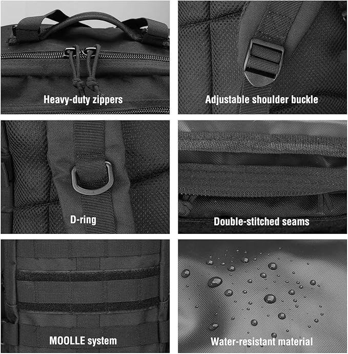 ProCase Military Tactical Backpack 35L Large Capacity Rucksacks 2 Day Army Assault Pack Go Bag for Hunting Trekking Camping and Other Outdoor Activities -Black
