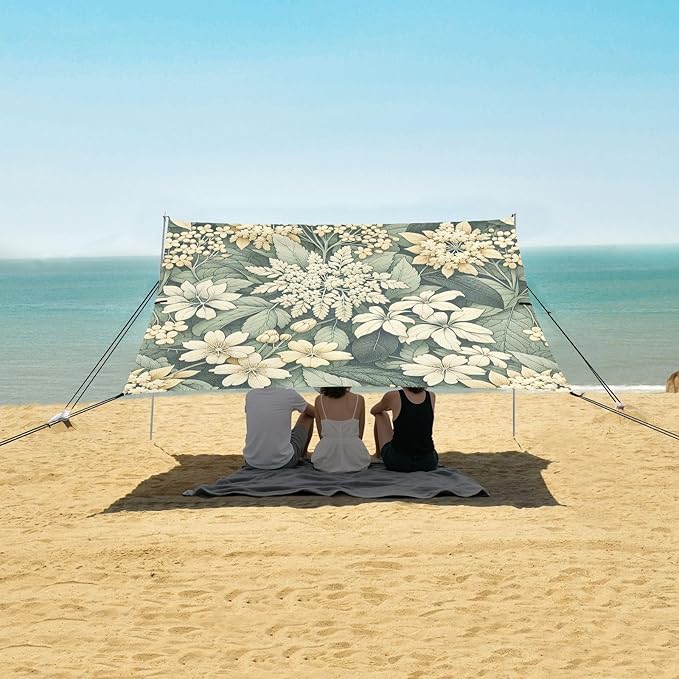 Vintage Elderflowers Beach Tent Sun Shelter Set UPF50+ UV Protection 10.5 x 9.19 FT Camping Shade Canopy with Sandbags Sand Anchors Carrying Bag and Others