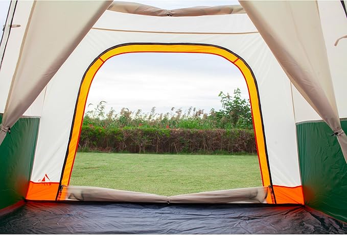 KTT Extra Large Tent 6-10-12-14 Person(A)Family Cabin Tents2 Rooms3 Doors and 3 Windows with MeshStraight WallWaterproofDouble LayerBig Tent for OutdoorPicnicCampingFamily Gathering