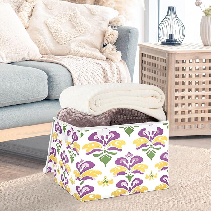 Graffiti Mardi Gras Logo Pattern Foldable Storage Baskets Fabric Boxes with Handle Organizers with Flip-Top Lids Storage Bins for Home Bedroom Office