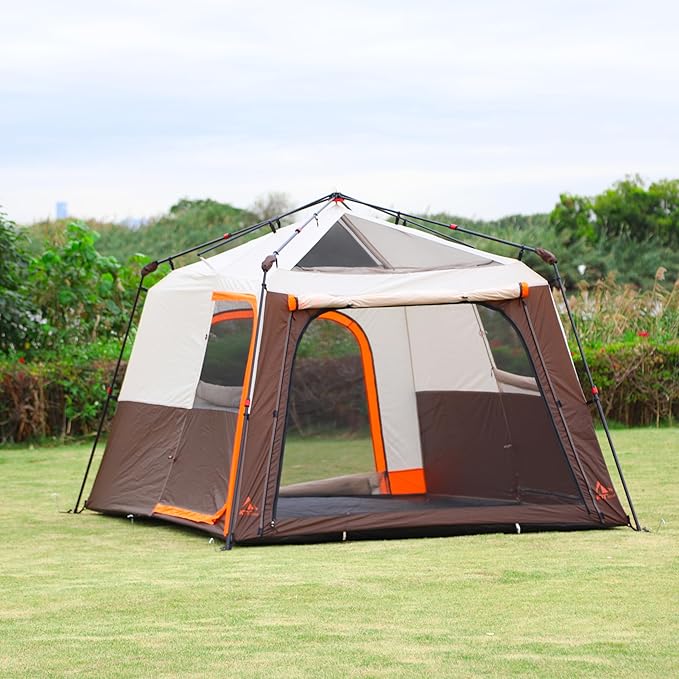 KTT Extra Large Tent 6-10-12-14 Person(A)Family Cabin Tents2 Rooms3 Doors and 3 Windows with MeshStraight WallWaterproofDouble LayerBig Tent for OutdoorPicnicCampingFamily Gathering