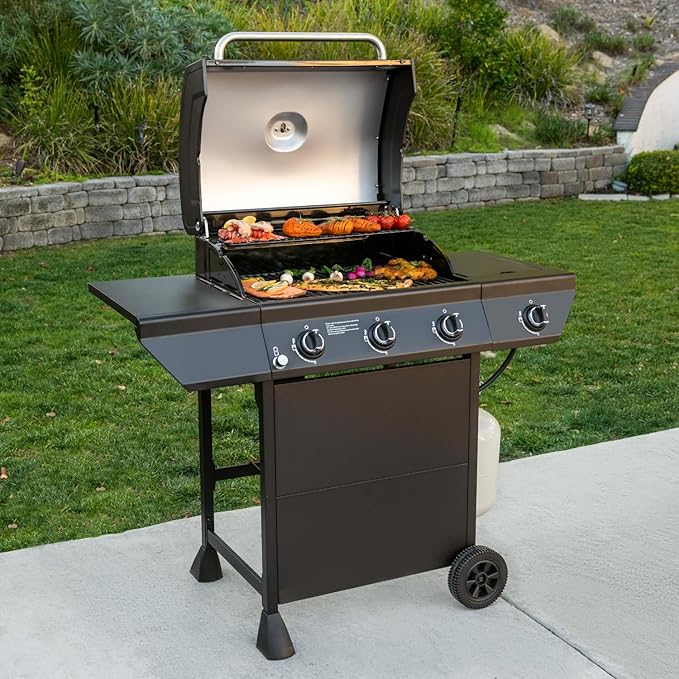 Nexgrill 3-Burner Propane Gas Grill with Side Burner 52000BTUs 418 SQ. In. Cooking Space BBQ Grill with Durable Steel Lid &amp Control Panel for Outdoor Cooking Patios and More - 720-0925S