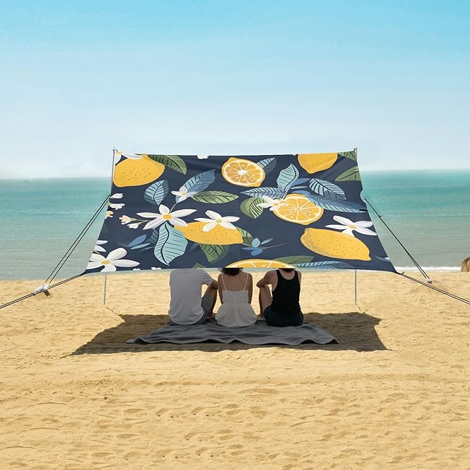 ALAZA Lemon Fruits and Lemon Blooms Beach Tent Sun Shelter Portable Canopy Sunshade for Outdoor Camping Picnics Backyard Fun 10x9 ft
