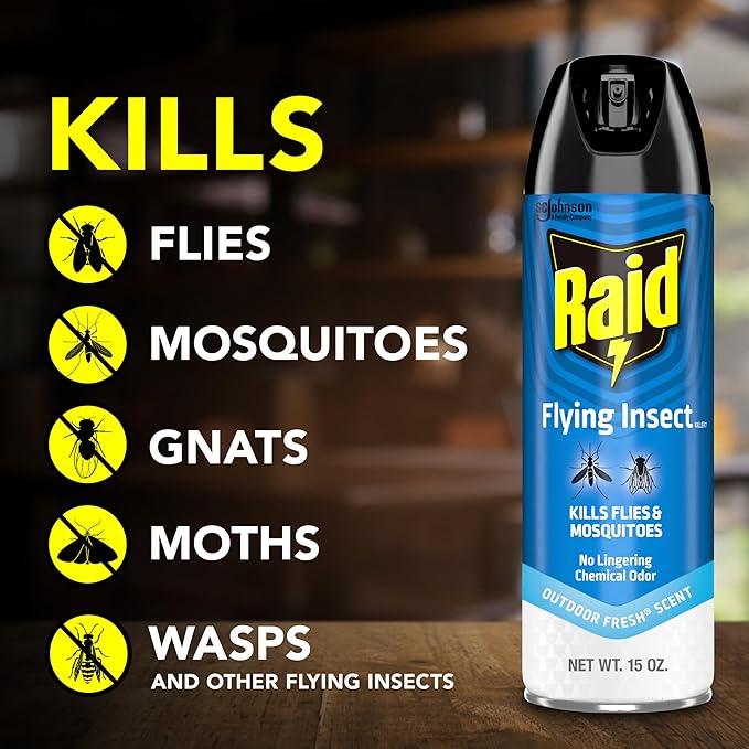 Raid Flying Insect Killer Mosquito and Fly Control No Lingering Chemical Odor Outdoor Fresh Scent 15 Ounce (Pack of 6)