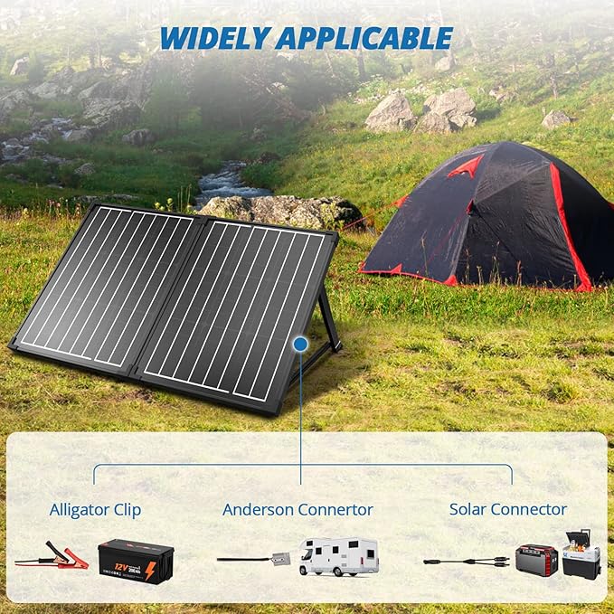 ACOPOWER 100Watt 12 Volt Portable Solar Panel with Waterproof 20A Charger Controller Foldable Solar Panel Kit Monocrystalline for Camping RV Black