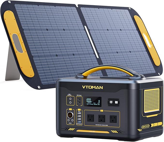 VTOMAN Jump 1800 Portable Power Station with 110W Solar Panel 1548Wh LFP Battery 1800W AC Outlets (3600W Peak) /100W USB-C Output Fast Charge Large Solar Generator for for Outdoor Camping Backup