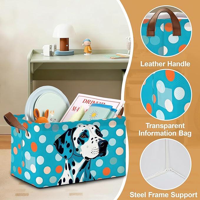 Storage Bin with Handles Blue-Spotted Dog Cute Animal Collapsible Laundry Baskets for Books Laundry - Use in Nursery Closet Organizers and Storage Blanket Basket