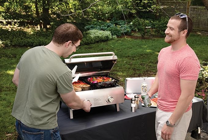 Cuisinart Chef's Style Tabletop Portable Propane Grill 20000 BTU Stainless Steel 2-Burner Outdoor Gas Grill for Camping Tailgates BBQ Hassle-Free Setup Twist-Start Ignition CGG-306