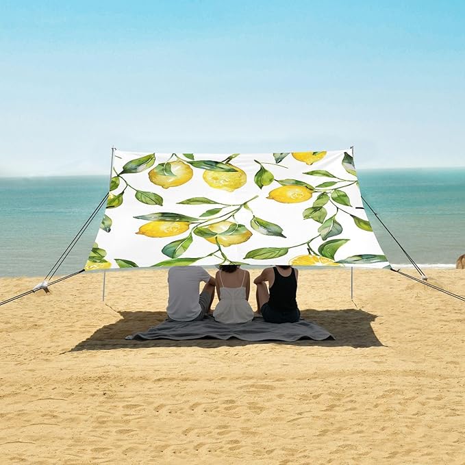 ALAZA Watercolor Lemons Seamless Pattern Beach Tent Sun Shelter Portable Canopy Sunshade for Outdoor Camping Picnics Backyard Fun 10x9 ft