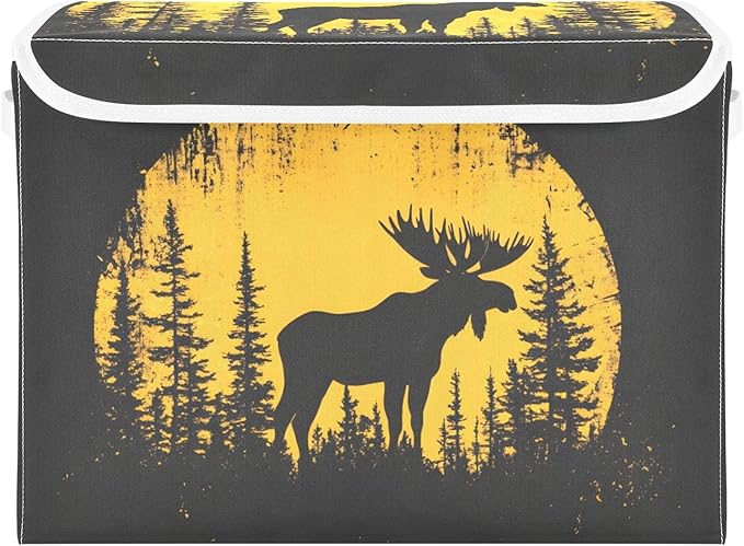 Storage Cube with Lid Moose Silhouettes Print 16.5×12.6×11.8 IN Collapsible Large Capacity Foldable Storage Basket Bin Organizer