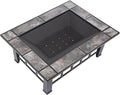 Fire Pit Set Wood Burning Pit -Includes Screen Cover and Log Poker- Great for Outdoor and Patio 37” Marble Tile Rectangular Firepit by Pure Garden