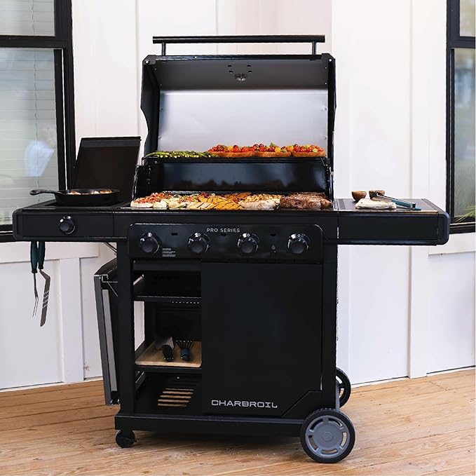 Charbroil Pro Series with Amplifire Infrared Technology 4-Burner Propane Gas Grill Cabinet with Side Burner Black - 463281024