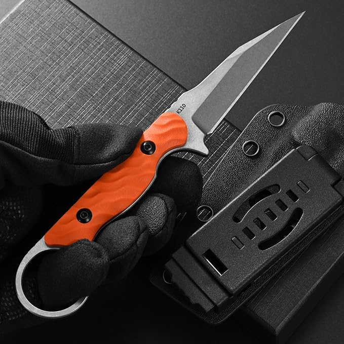 Gtkii GTK341 Fixed Blade Knife K110 Steel Blade G10 Handle Full Tang EDC Tool Knifes for Outdoor Camping Adventure(Orange)