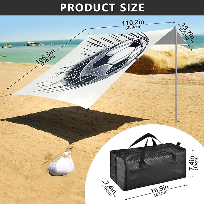ALAZA Football Impacting Net Beach Tent Sun Shelter UPF50+ Protection Beach Shade Canopy w/ 4 Sandbags for Outdoor Camping Fishing Backyard Fun Picnic 10x9 ft