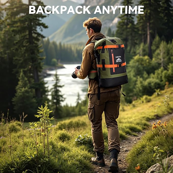HEETA Dry Bags Waterproof Backpack 40L for Men &amp Women Roll Top Heavy Duty Cushioned Hiking Backpack for Kayaking Boating Paddle Boarding Fishing Travel Camping Beach Vacation Cruise Ship Essenti