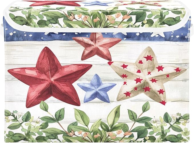senya July Fourth Baskets Collapsible Storage Bins with Lids American Flag Stars Storage Boxes Clothes Baskets for Organizing B06D22020