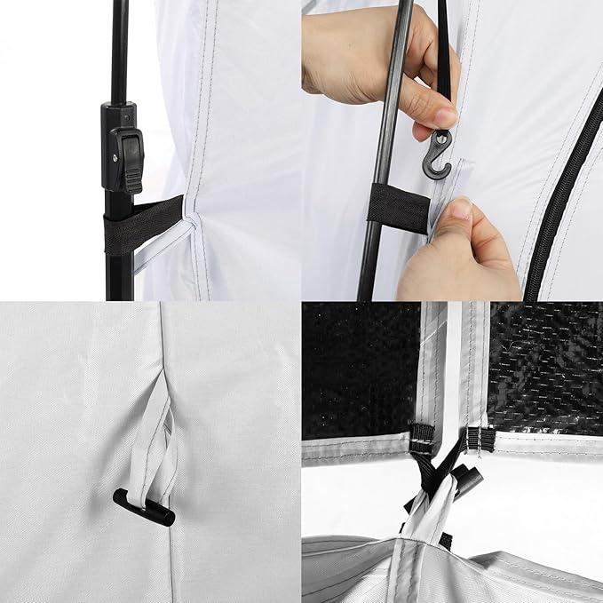 2 Room Shower Tent 7.5ft Changing Tent w/Mesh Pocket &amp Clothesline Large Instant Pop Up Privacy Tent Easy Set Up Camping Essentials Portable Shelter for Toilet Fishing Dressing Blue &amp