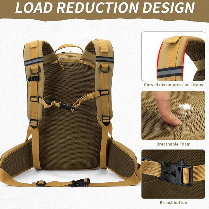 Camo hunting backpacksmall tactical backpack military backpack for men camping backpack 3-day bag(Khaki)