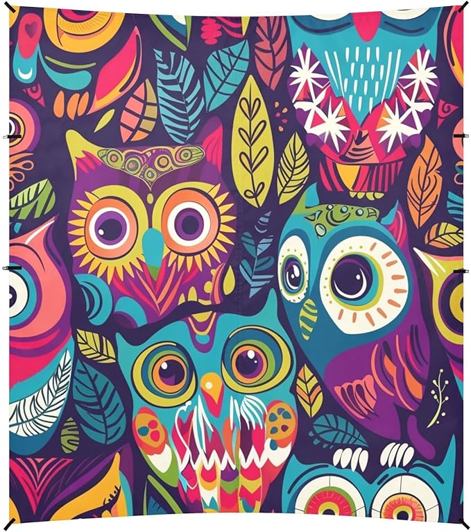 ALAZA Colorful Cute Owl Cartoon Beach Tent Sun Shelter Portable Canopy Sunshade for Outdoor Camping Picnics Backyard Fun 10x9 ft