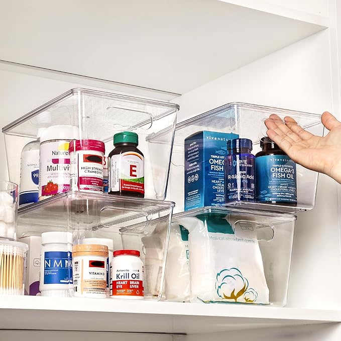 Vtopmart 8 Pack Clear Stackable Storage Bins with Lids Large Plastic Containers with Handle for Pantry Organization and StoragePerfect for Kitchen Fridge Cabinet Bathroom Organizer