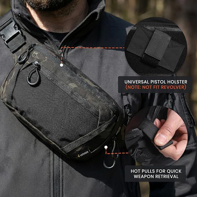 Tactical CCW Fanny Bag Concealed Carry Fanny Pack w/Adjustable Waist Belt Tactical Waist Bag Handgun Pouch with Universal Pistol Holster Everyday Hip Pack (Multicam Black)