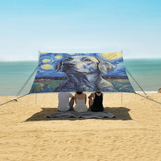 ALAZA Labrador Dog Starry Beach Tent Sun Shelter Portable Canopy Sunshade for Outdoor Camping Picnics Backyard Fun 10x9 ft