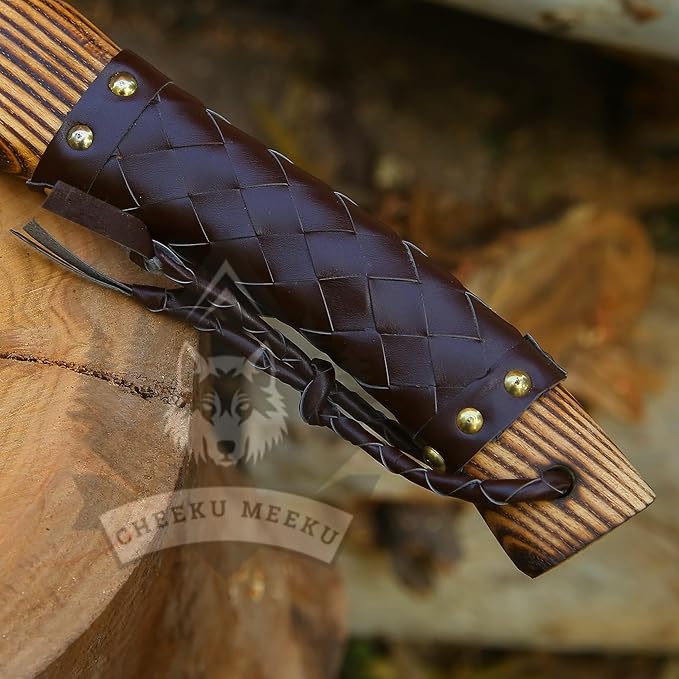 Custom Handmade Carbon Steel Real Viking Axe HatchetCamping Axe Birthday Gift for him Leather Wrapped Handle and Leather Sheath ((FM 24))