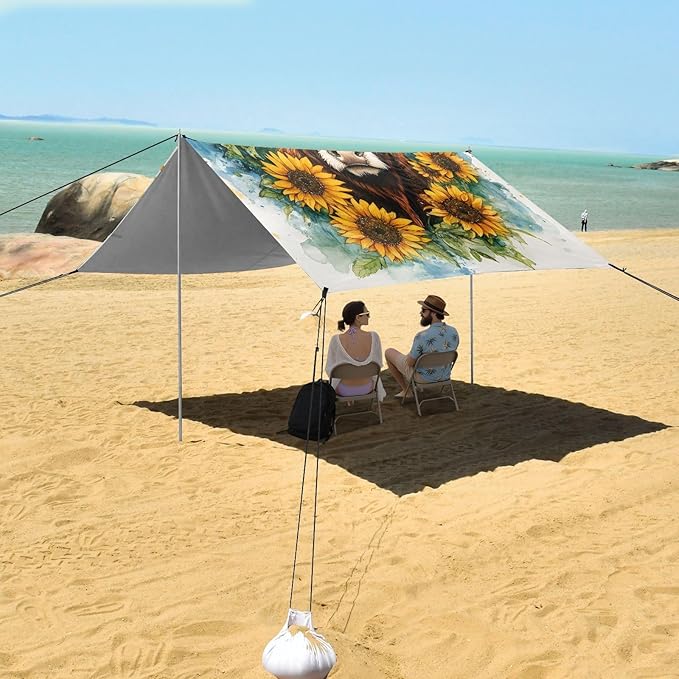 ALAZA Watercolor Highland Cow Beach Tent Sun Shelter Portable Canopy Sunshade for Outdoor Camping Picnics Backyard Fun 10x9 ft