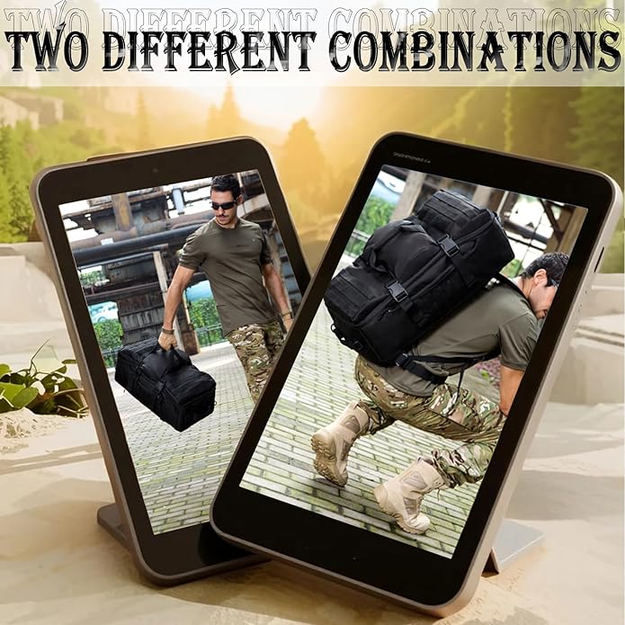 60L 3-in-1 Tactical Backpack MOLLE Duffle Bag with Versatile Carrying Modes Backpack Crossbody Hand-Carry.