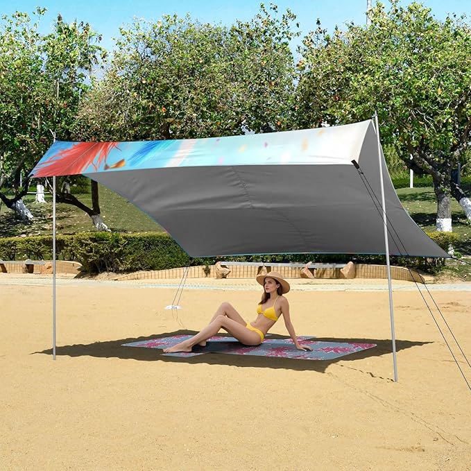 Carnival Masquerade Mask Mardi Gras Pattern Beach Tent Sun Shelter Set UPF50+ UV Protection 10.5 x 9.19 FT Camping Shade Canopy with Sandbags Sand Anchors Carrying Bag and Others