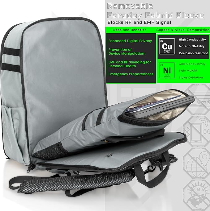 Xtreme Sight Line ~ Large Backpack ~ 16 Laptop Backpack with Removable Faraday Sleeve ~ Heavy-Duty Foam Padded &amp Multiple Large Compartments ~ 1000D Nylon/Spacer Mesh ~ Silver