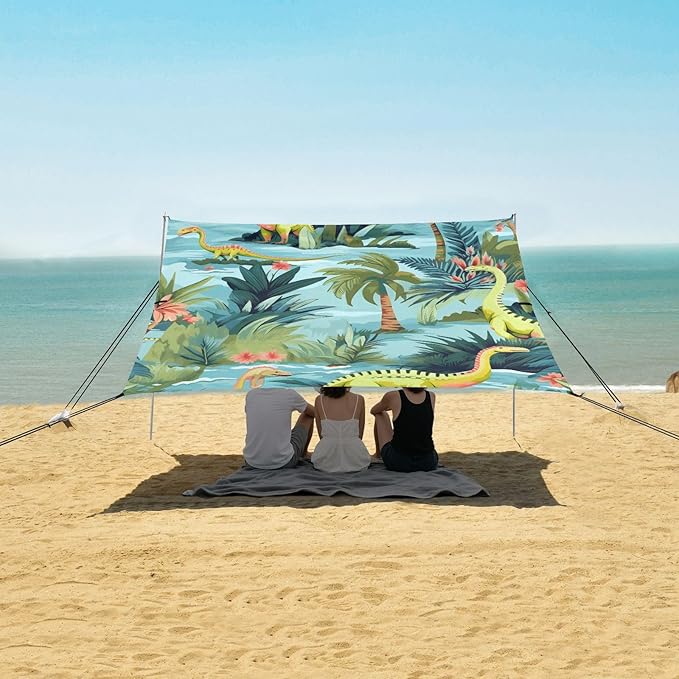 ALAZA Tropical Dinosaur Palm Tree Beach Tent Sun Shelter Portable Canopy Sunshade for Outdoor Camping Picnics Backyard Fun 10x9 ft