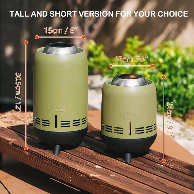 ONLYFIRE OUTDOOR LIVING 12 Tabletop Fireplace with Carrying Bag Portable Fire Pit for Camping RV Tailgating Patio Backyard Bonfire Smokeless Camp Stove Stainless Steel #FP054 Green