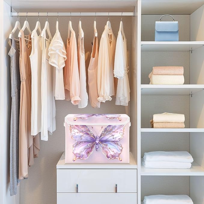MNSRUU Containers Baskets with Lids Magical Butterfly Foldable Storage Bins Organizer with Lid Collapsible Storage Boxes for Home Bedroom Closet Office