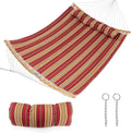 Tangkula 11FT Double Hammock Heavy Duty Outdoor Hammock with Curved Spreader Bars Detachable Pillow 2 Person Hammocks for Outside Porch Patio (Red)