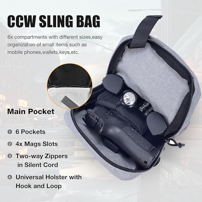 Tactical Sling Chest Bag Concealed Carry Bags with Gun Holder EDC Shoulder Crossbody Casual