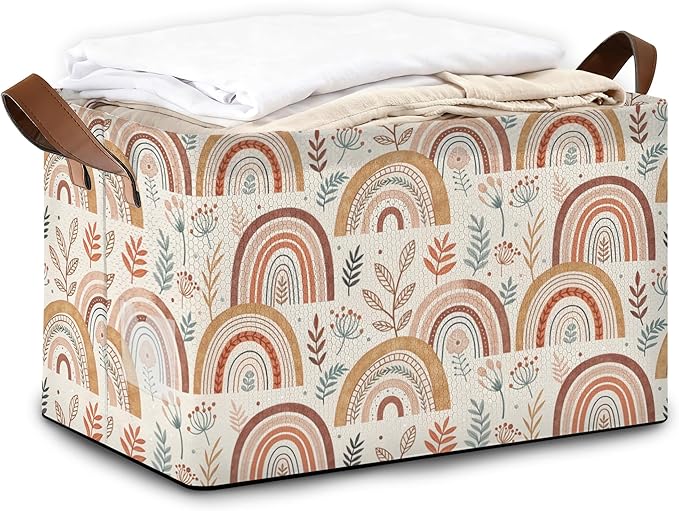 32L Large Storage Bins with Handles Basket Organizer for Shelves Closet Books Laundry &amp Home Decor (Colorful Rainbow)