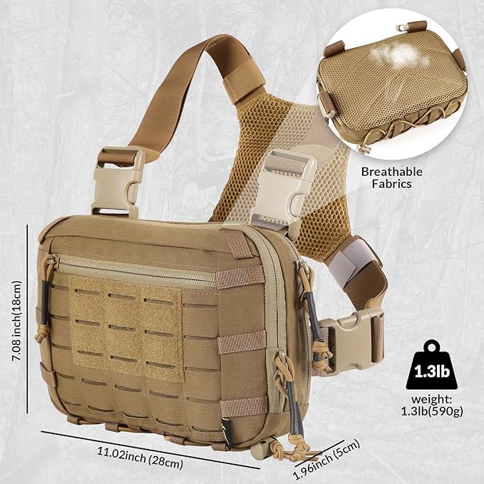 Tactical Chest Pack EDC Chest Bag 2L Utility Molle Chest Rig Pouch with CCW Compartment Adjustable Strap Outdoor